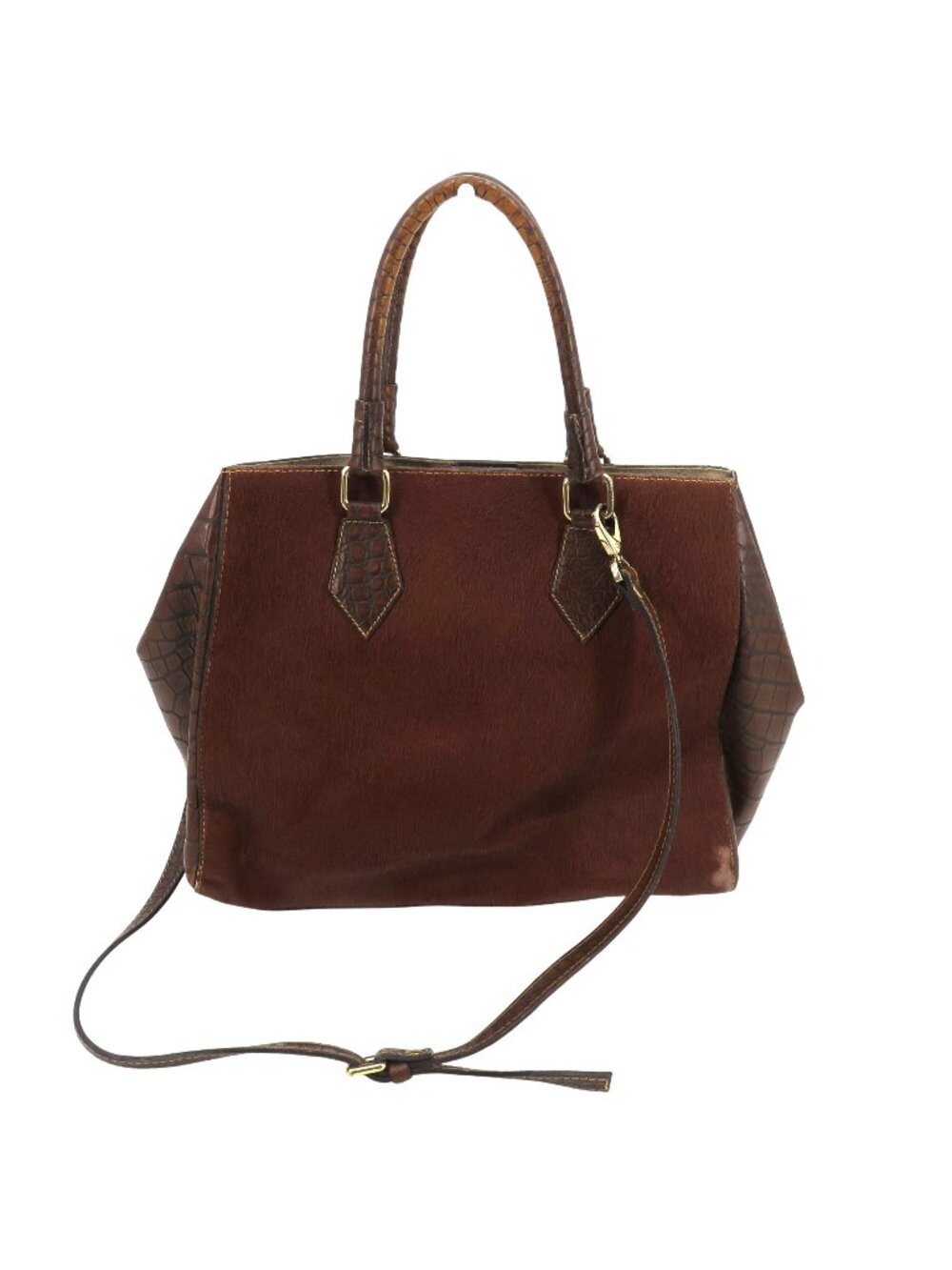 A Bellucci Brown Croco Leather Animal Hair Handbag Tote Purse Shoulder Bag Italy